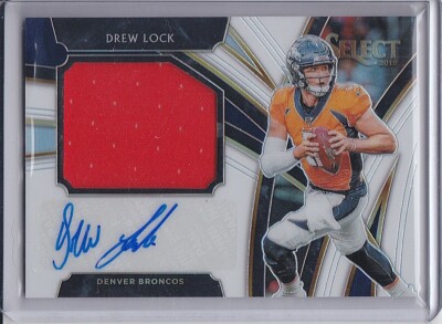 2019 Panini Select Jersey Material Patch Auto White Prizm DREW LOCK 2/25 Broncos