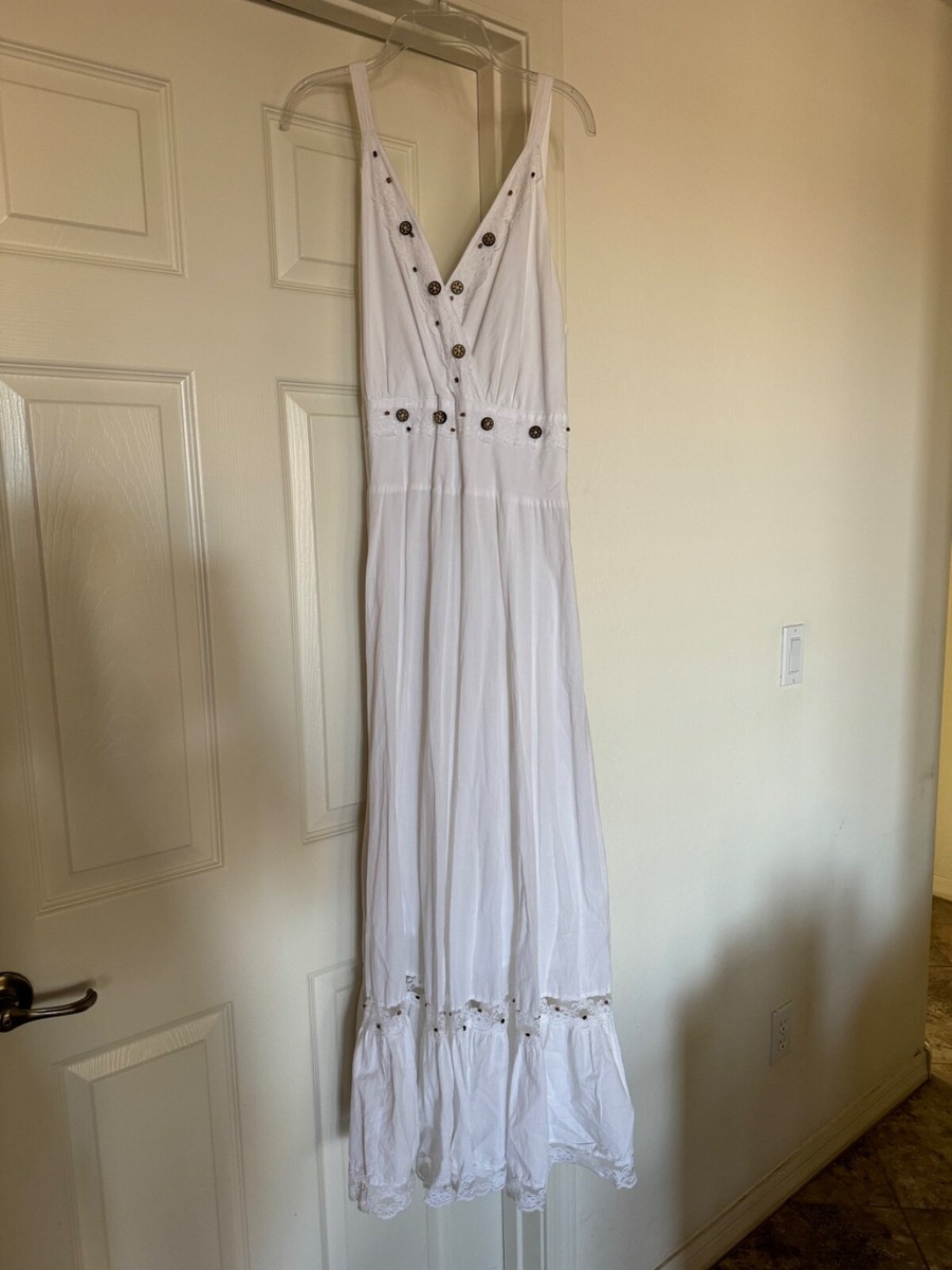 Tribal cottage core white Gypsy dress size 12 maxi | eBay