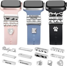13 Pieces Silver Watch Band Charms Decorative Rings Loops for Apple  Samsung