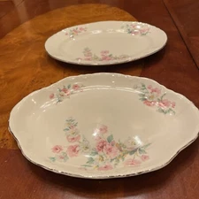 Vintage Homer Laughlin China Set of 2 Serving Platters Gold Rim Both 11” Long