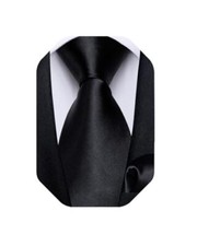 Mens Solid Color Tie and Pocket Square Set Woven Silk Plain Necktie  Handker...
