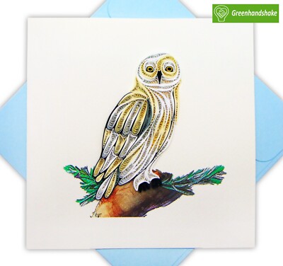 Snowy Owl Quilling Greeting Card - Unique Dedicated Handmade Art