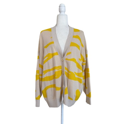 CAbi Roar Cardigan Yellow Zebra Animal Print Womens Size XS Oversized Button Up