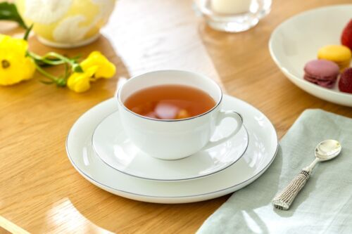 Grace Teaware Silver Rim Blanc 10oz Bone China Cup and Saucer - Picture 3 of 3