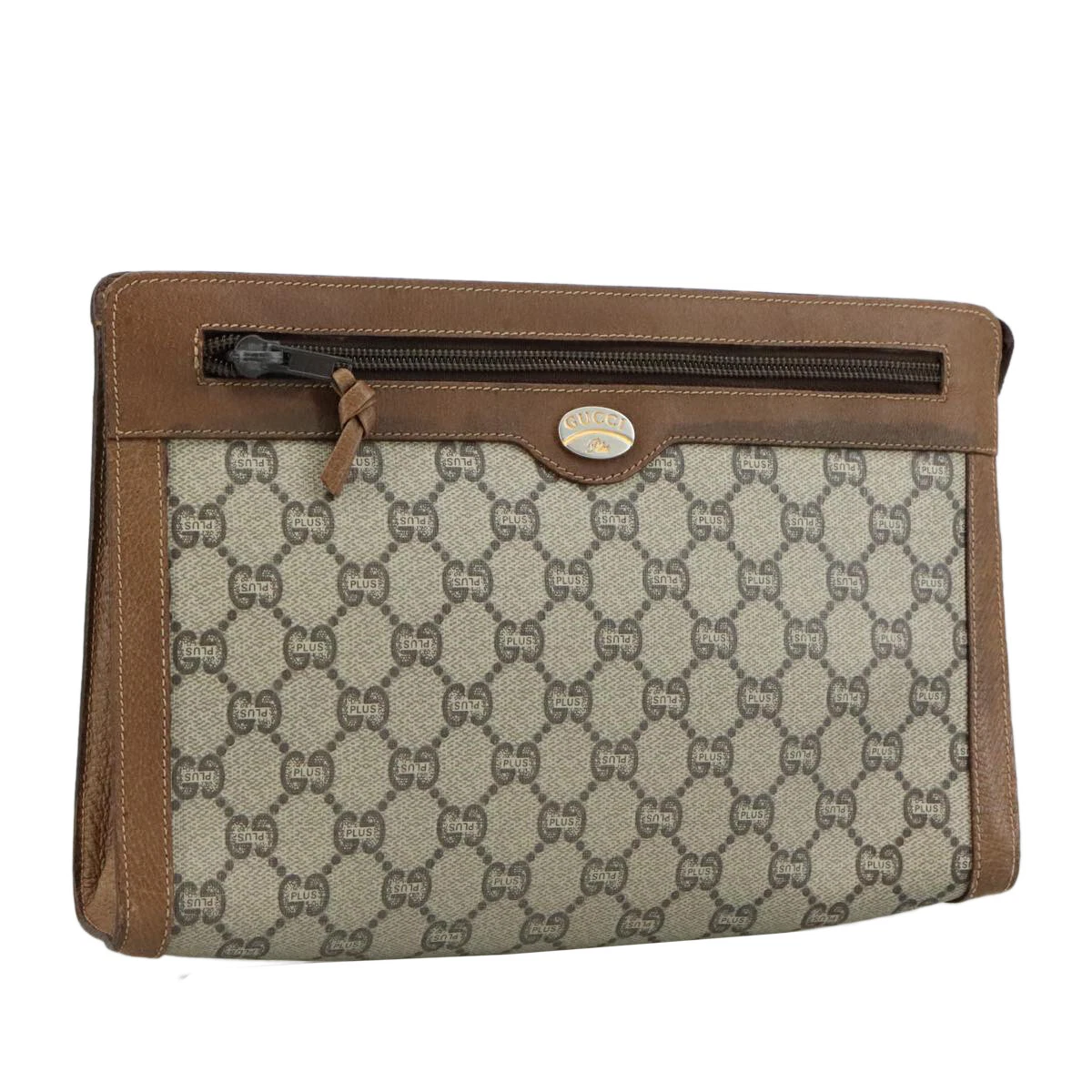 Sac pochette GUCCI GG Plus Supreme PVC cuir beige authentique 104902