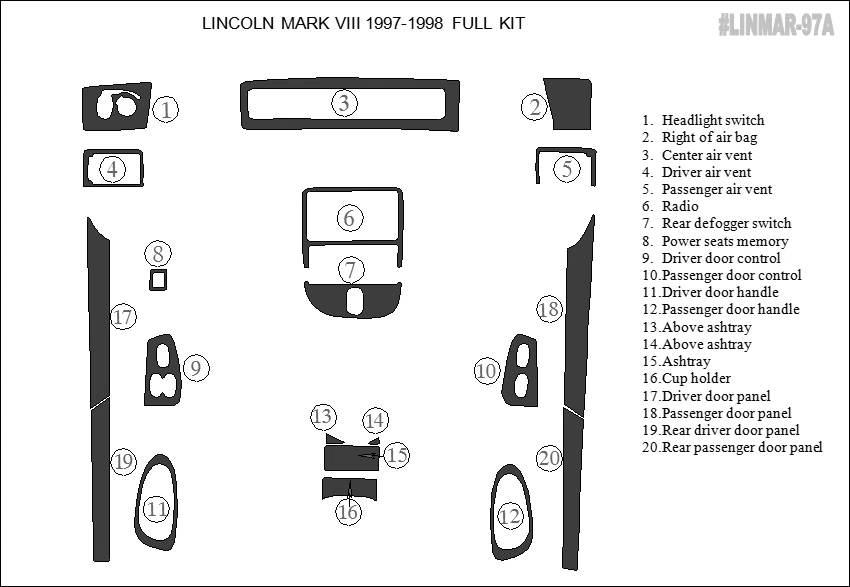 LINCOLN MARK 8 VIII FITS 1997 1998 DASH TRIM KIT CAR NEW CAR INTERIOR PANEL WOOD - Image 3 of 4