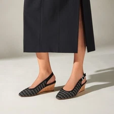 Vivaia Wedge Slingback Knit Pointed Toe Comfortable Shoes Black Size 9.5 EUR 41