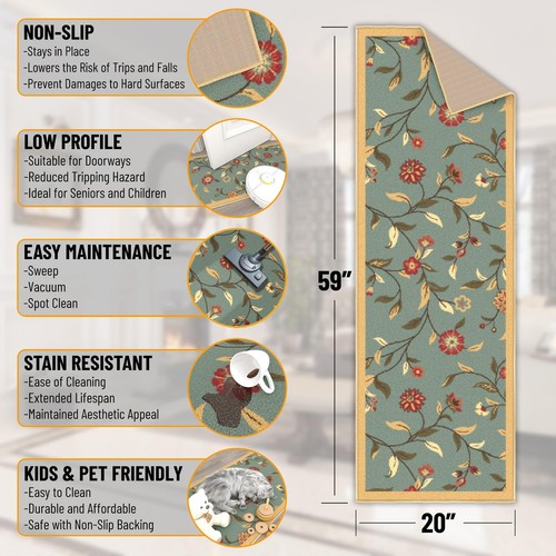 Ottomanson Hallway Runner Rug 20" x 59" Non Slip Floral Area Rugs Easy to Cle... - Picture 2 of 9