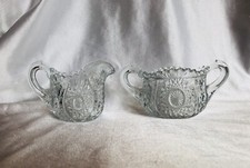 Vintage EAPG Clear Sawtooth Sugar and Creamer Set