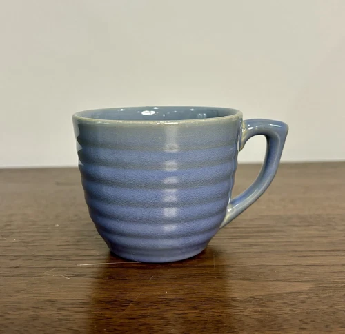 VTG Bauer Pottery Light Blue Ceramic Ribbed Coffee Tea Cup