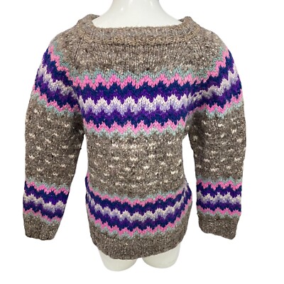 Vintage Wool Multi Colored Knit Pullover Sweater Handmade In Ecuador