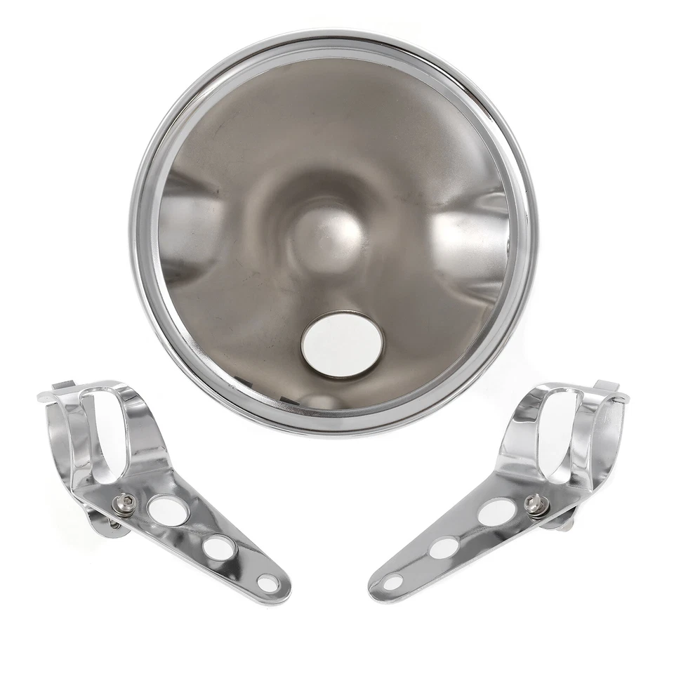 7'' Angle Eye Motorcycle LED Headlight Chrome Housing Bracket For Honda Yamaha - Image 4 of 4