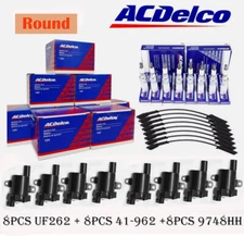 8PCS Round Ignition Coil Pack UF262 with Spark Plug and Wire For Chevy GMC