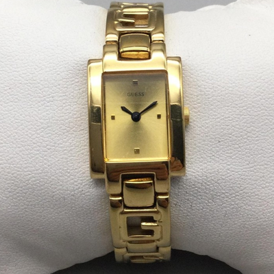 Guess Gold Rectangular Face Watch GUESS® Gold-Tone and White Rectangular Multifunction Watch main image 3