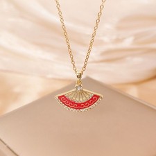 Vintage Chinese Style Hollow Folding Fan Necklace with Diamond Clavicle Chain