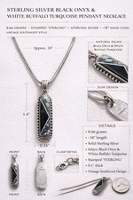 Sterling Silver Black Onyx White Buffalo Turquoise Pendant Necklace 18"