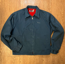Vtg Big Mac USA Made Work Jacket Mens M Navy Blue Red Lined Boxy Distressed