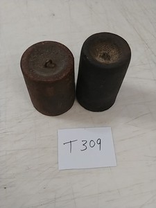 2 ANTIQUE WOODEN WORKS OR OGEE SHELF CLOCK IRON WEIGHTS