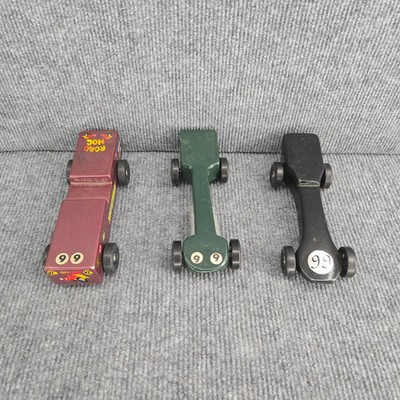 Handmade Pine Wood Derby Soap Box Boy Scout Race Cars Lot of 3 7''