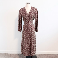Vintage Compagnie Express Floral Burgundy Maxi Dress Button Down Large