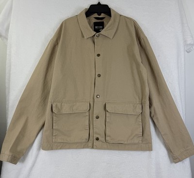Only And Sons Jacket Medium Mens Patch Pocket Beige Tan & Snap Front *FlawRead