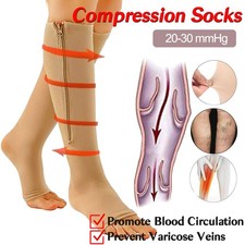 Zippered Compression Socks Open Toe 30-40mmHg with Zipper Safe Protection