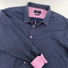 Original Penguin Mens Heritage Slim Fit Navy Geometric Button Down Shirt XL
