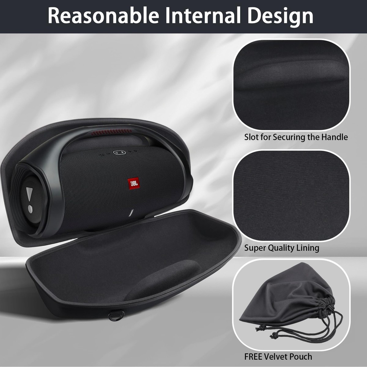 All Black Hard Travel Case for JBL Boombox 2/3 Portable Bluetooth