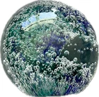 Vintage Murano Style Art Glass Paperweight Blue & Green Bubble Wave