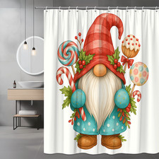 Cute Christmas Gnome Shower Curtain with Candy Design