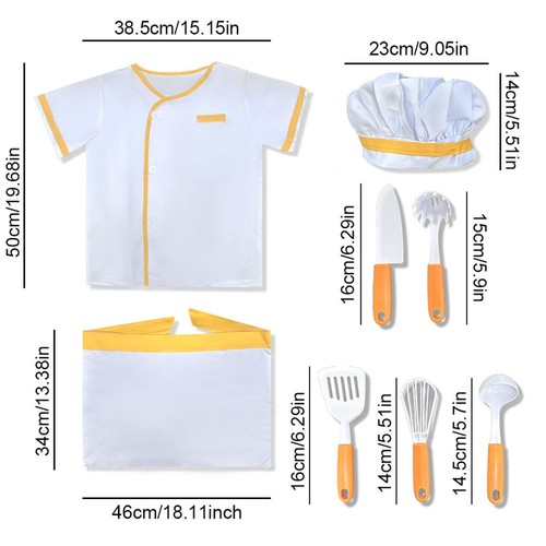 Children Chef Costume Kids Chef Role Play Set for 3+ Year Old Birthday Gift - Picture 5 of 6