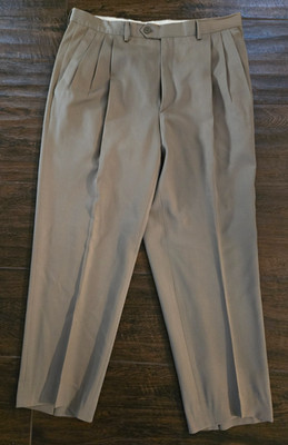 PAZONI Men's Camel Pants Regular Fit Wool Pleated  No cuffs Size 36 x29