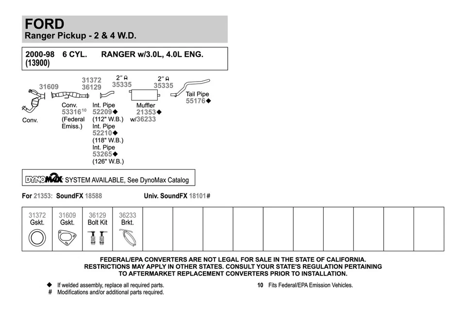 For Ford Ranger 1998-2003 Walker 55176 Aluminized Steel Exhaust Tailpipe - Image 3 of 4