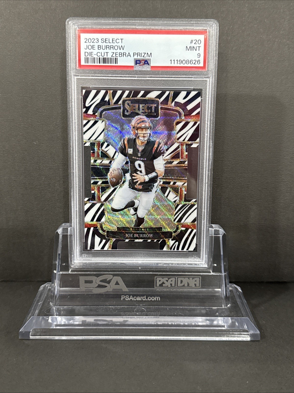2023 Panini Select - Concourse Joe Burrow #20 Zebra Prizm Die-Cut