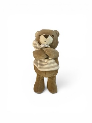 Carter s Just One You Brown Bear Plush w/ White Gray Stripe Blanket- Tag Cut 9 