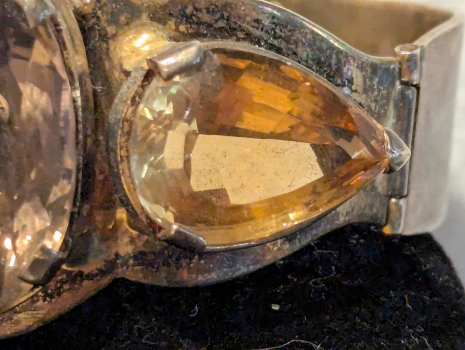 Vintage Gold Over Sterling Silver Faceted Huge Citrine & Smoky Quartz Bracelet - Image 4 of 4