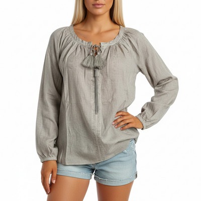 Heine Bluse Schlupfbluse Shirt Gr. 46 bis 50 (5752) Taupe Oil Wash Design