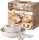 5 Pcs Pots and Pans Set Non Stick, Ceramic Cookware Set Detachable Handle, RV Ki