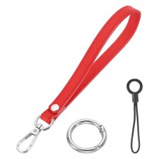 7 Inch Wristlet Strap PU Leather Silver Ring Lanyard for Clutch Red 