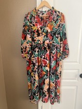 Umgee Colorful Floral Boho Maxi Dress Size 2XL With Pockets