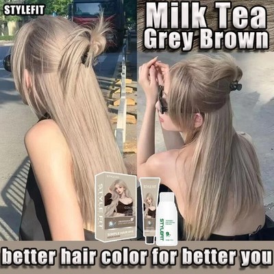 6 STYLEFIT Profession Hair dye Free Peroxide+full set tool (Milk Tea Grey Brown)