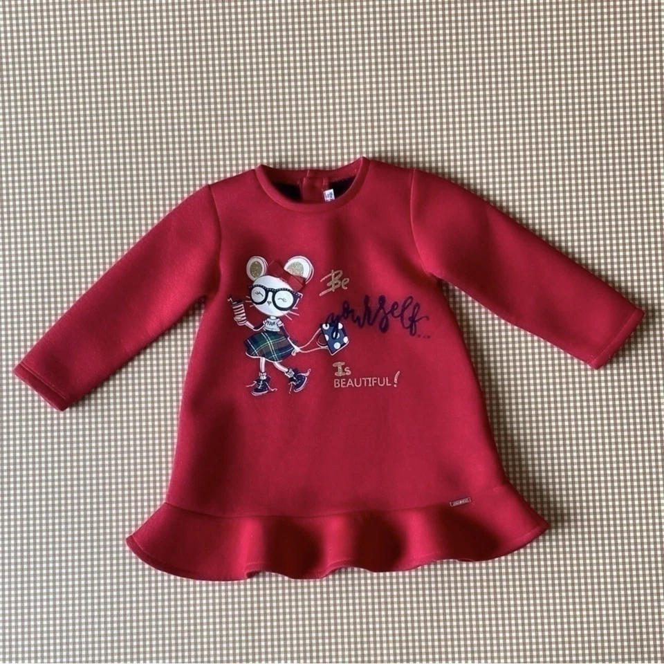Vestido Mayoral Niño Pequeño 18 Meses Bebé Niña Rojo Grueso Manga Larga Vacaciones Preppy Foto 3 de 4