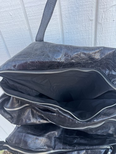 VTG Gianni Chiarini Black Embossed Leather 3 Pocket Satchel Bag Y2K Purse READ - Picture 6 of 16