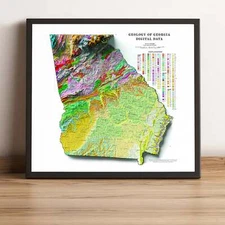 Georgia Map, Georgia 2D Relief Map, Georgia Vintage Map - 2D Flat Print
