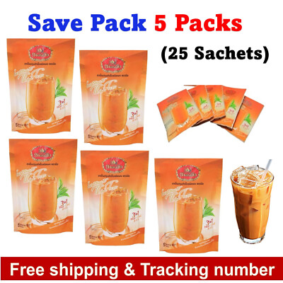 5x Cha Tra Mue Instant Thai Milk Tea Mix 3-in-1 Hot or Iced Drink Refreshing