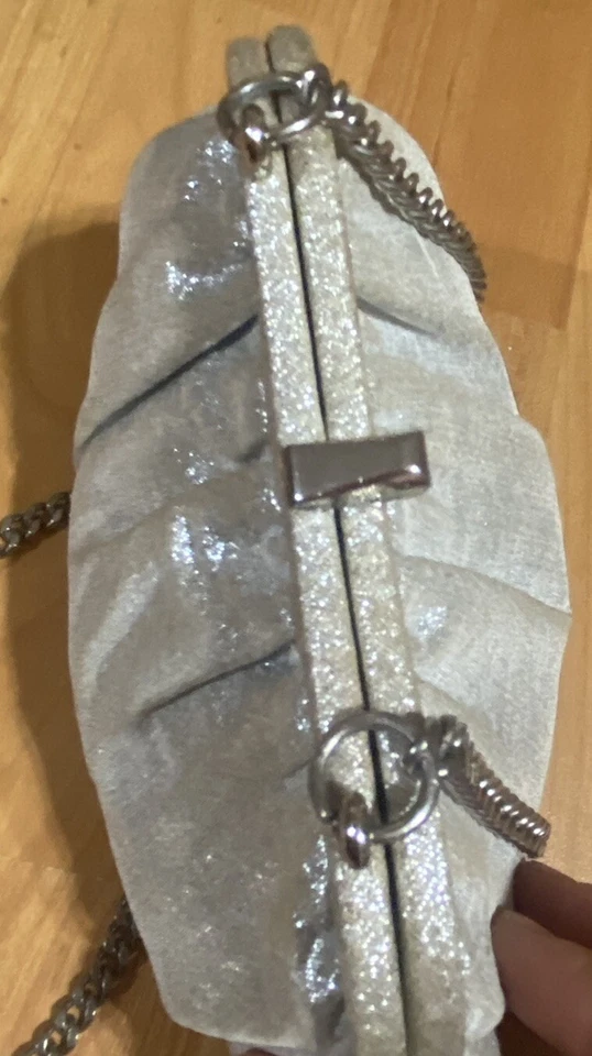 Vintage 50s Evening Bag Clutch Purse Silver Lamé Lined W Satin Shiny Glam Pinup - Image 4 of 4