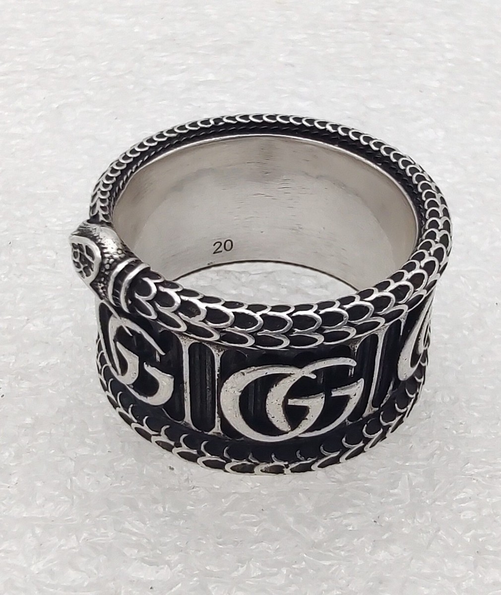 Gucci Sterling Silver Marmont Aged Double G Snake Ring Wide Gucci Sterling Silver Marmont Aged Double G Snake Ring Wide