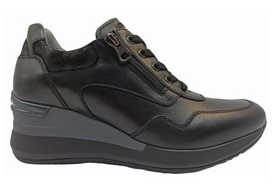 Scarpe da donna Nero Giardini I116870D sneakers casual con zeppa in pelle  nere | eBay