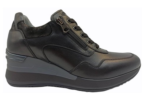 Scarpe da donna Nero Giardini I116870D sneakers casual con zeppa in pelle  nere | eBay