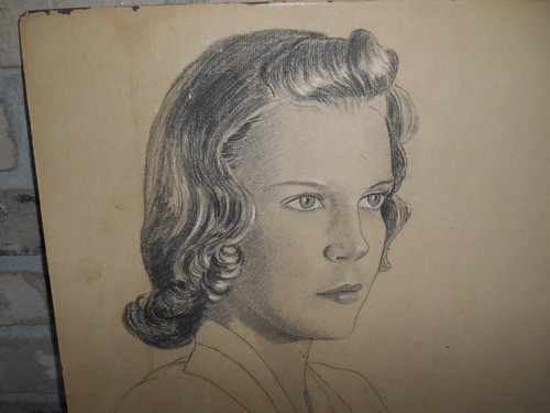 ANTIGUO DIBUJO A LÁPIZ 1937 FIRMADO ARTISTA ECJ RETRATO NIÑA 16 X 20 MUESTRA DESGASTE - Imagen 8 de 19